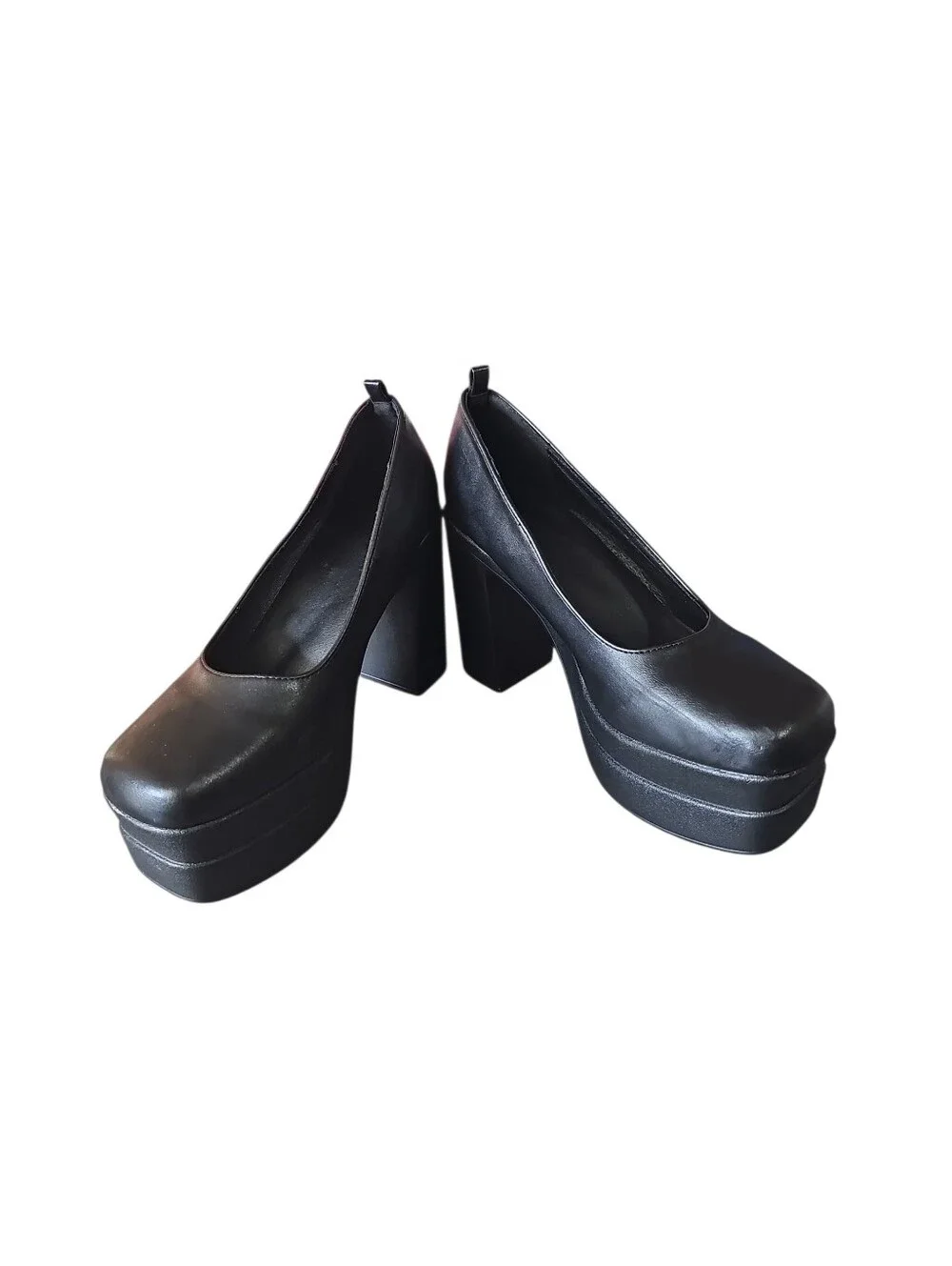 Black Chunky Double Platform Pumps Block Heel Goth Y2K Slip On Sz 41 Or